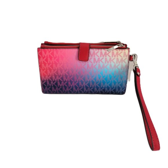 Michael Kors Jet Set Travel Large Double Zip Wristlet Clutch MK Dark Raspberry - Picture 4 of 7